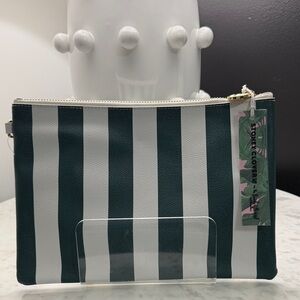 Stoney Clover for Beverly Hills Hotel Dark Green & White Striped Zip Pouch